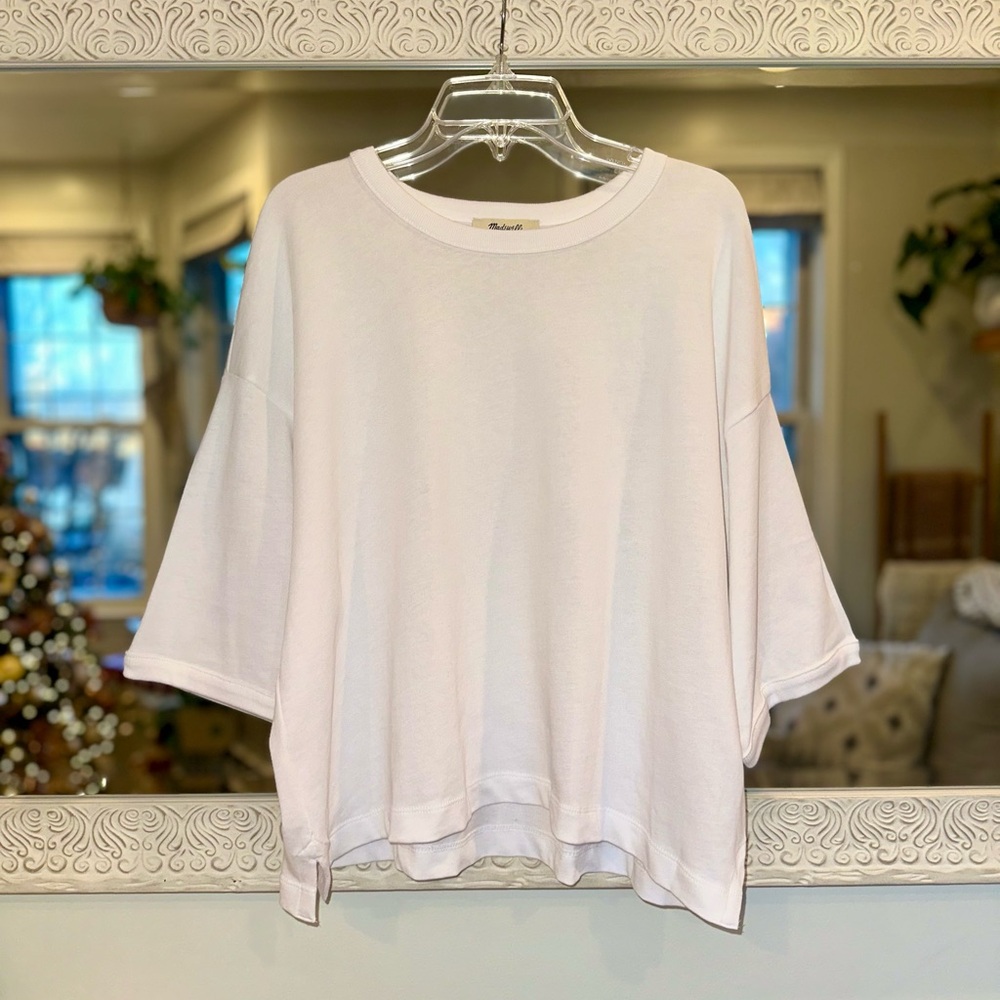 New Madewell 100% Cotton Relaxed Short Sleeves Boxy White Tee - Medium - Picture 7 of 8